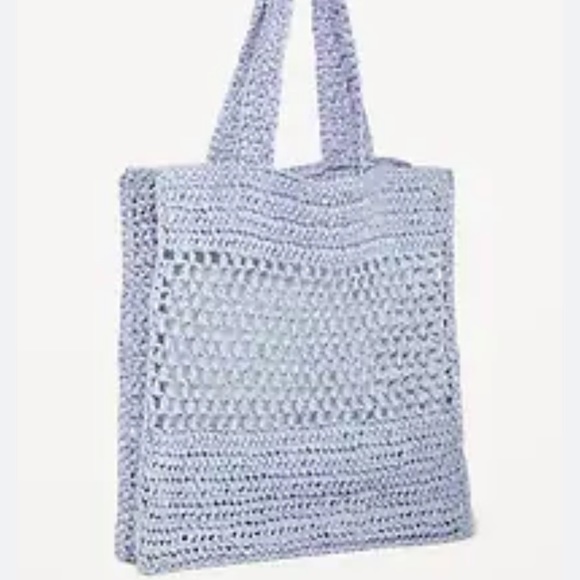 NWT OLD NAVY Straw-Paper Crochet Tote Bag Color: BLUE OVERALL - Picture 2 of 2